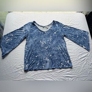 H by Halston Long Sleeve Top Blue and White